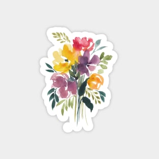 Watercolor Flowers, Yellow and Purple Bouquet Illustration Magnet