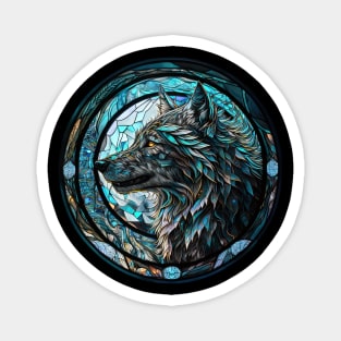 Magic wolf and moon stained glass window Magnet