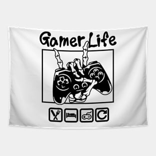 Gamer Life Black and White Tapestry