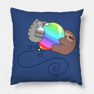 Rainbow Balloon Sloth and Cat Pillow