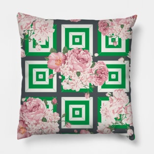 Pink Roses with Square Shapes Pillow