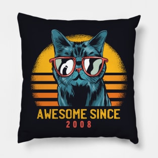 Retro Cool Cat Awesome Since 2008 // Awesome Cattitude Cat Lover Pillow