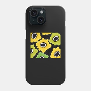 The Sunny flowerpower pattern in 1970-style, orange, black, yellow and white Phone Case