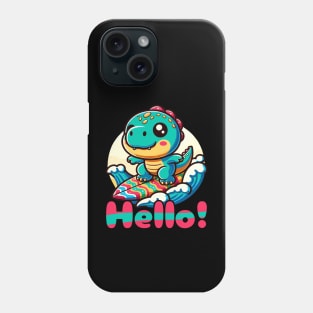 Kawaii Dinosaur Surfing Funny T-rex Phone Case