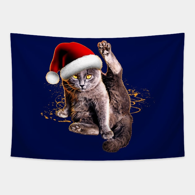 Funny Christmas Cat Tapestry by Green Splash