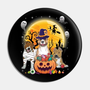 Staffordshire Bull Terrier Dog Mummy Witch Moon Ghosts Happy Halloween Thanksgiving Merry Christmas Pin