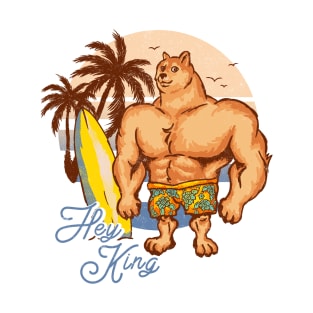 Swole Doge at the Beach (Blue) T-Shirt