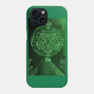 the mexican pyramids in teotihuacan green dragon aztec calendar Phone Case