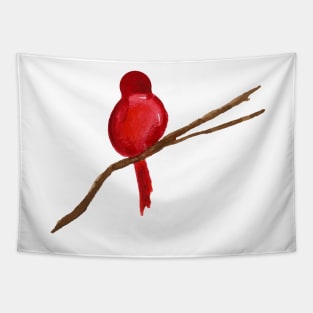 Little Red Bird Watercolor Painting Tapestry