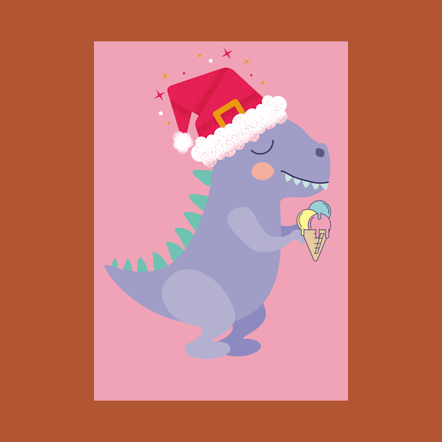 Christmas dinosaur with ice cream and hat by LukjanovArt