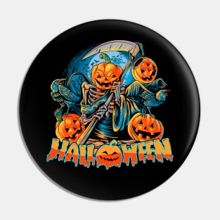 Pumpkin Head Grim Reaper Pin