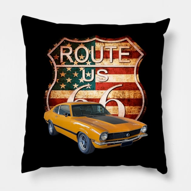 Maverick V8, Route 66 Pillow by Giovan R