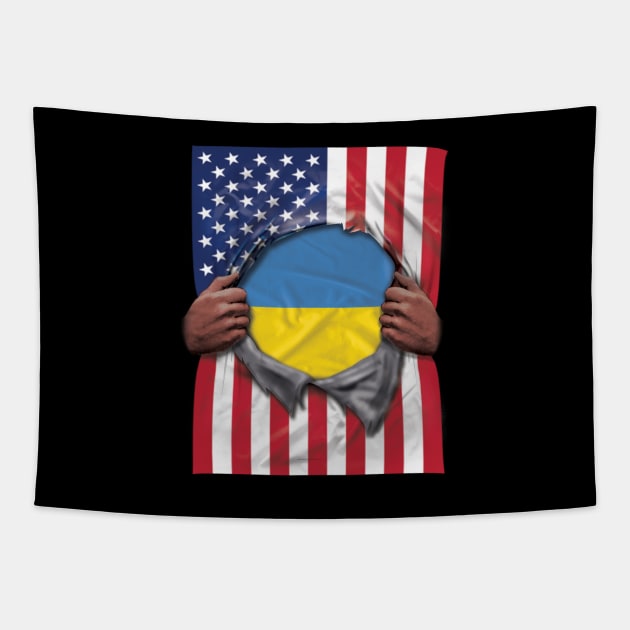 Ukraine Flag American Flag Ripped - Gift for Ukrainian From Ukraine Tapestry by Country Flags