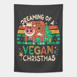 Cute Cow I'm Dreaming of a Vegan Christmas Funny Men Women Tapestry