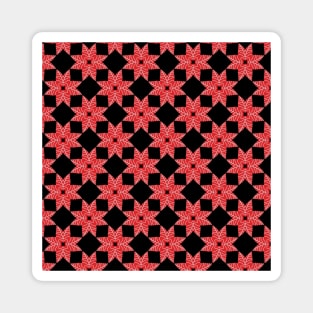 Red And White Flower Tile Geometric Pattern Magnet