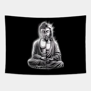 Harmony in Meditation: Buddha & Jesus Unite Tapestry