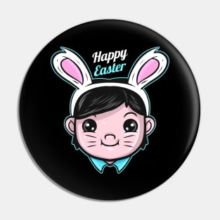 A Boy Has Easter Bunny Ears On Her Head. Toddler Boy Easter Pin