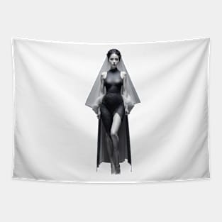 Veiled Elegance: Black and White Fashion Show Screen Prints Tapestry