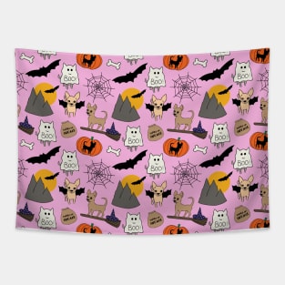 Halloween chihuahuas - pink Tapestry