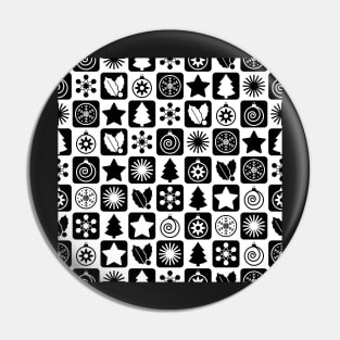 Christmas Pattern Monochrome Snowflakes Baubles Holly Pin