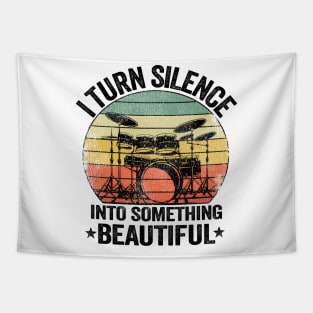 I Turn Silence Funny Drummer Gift Drums Vintage Metal Tapestry