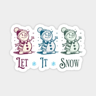 Cute Let It Snow Retro Snowman Winter Cartoon Art Magnet