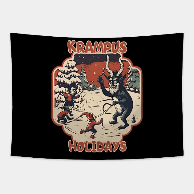 Krampus holidays Tapestry by Ilustradamus