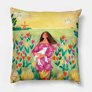 Spring woman easter tulip travel Pillow