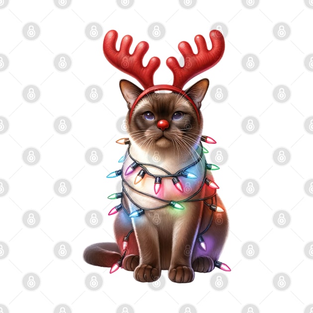 Christmas Red Nose Burmese Cat by Chromatic Fusion Studio