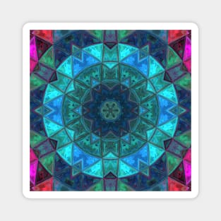 Mosaic Kaleidoscope Flower Blue Teal and Pink Magnet