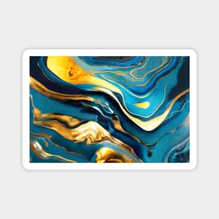 Fluid art gold with blue paint. Magnet