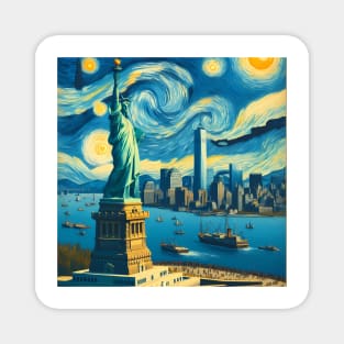 New York City, USA, in the style of Vincent van Gogh's Starry Night Magnet