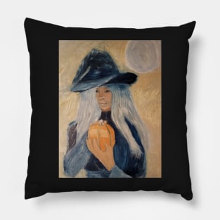 Trick or treat oil painting by Tabitha kremesec Pillow