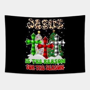 Jesus Is the Reason for the Season Groovy Christmas Pyjama Leopard Buffalo Plaid Tapestry