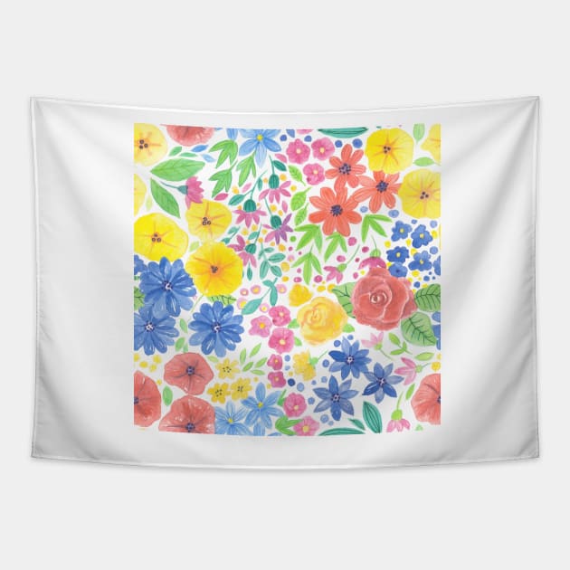 Floral watercolor pattern white Tapestry by katerinamk