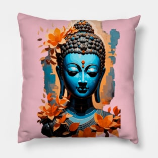 Buddha Head with Vibrant Flowers Pillow