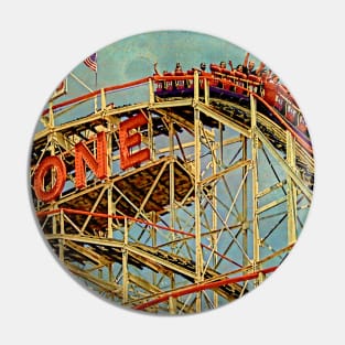 Riding The Famous Cyclone Roller Coaster Pin