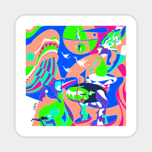 march of demons, fairies and ghost in the infernal bosch garden of delight ecopop art Magnet