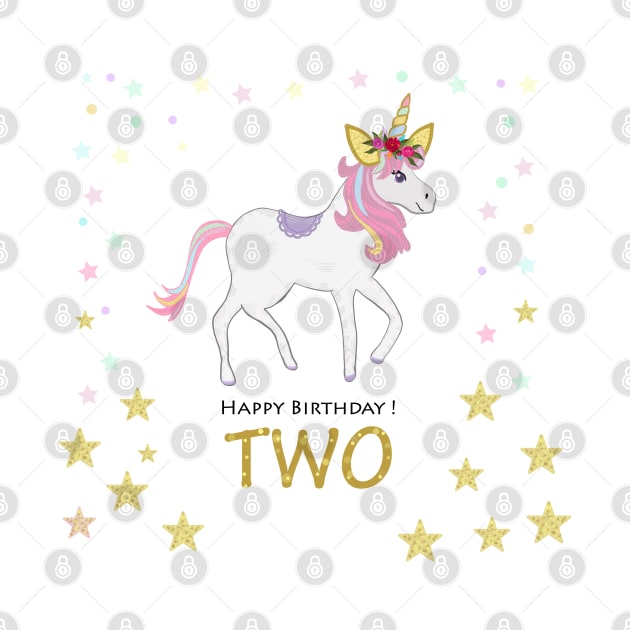 Second birthday. Two. Unicorn Birthday invitation. Party invitation greeting by GULSENGUNEL