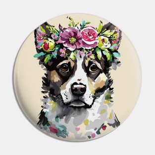 Mixed Breed Dog Floral Portrait Pin