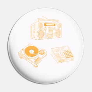 Boombox, Beat Maker, Turntable (Yellow Orange Lines) Analog / Music Pin