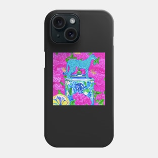 Blue panther in peony garden Phone Case