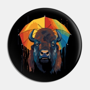 Bison Rainy Day With Umbrella Pin