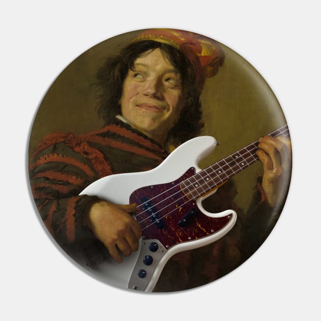 Bass Guitar Hero - Moody Maximalism Oil Painting Pin by thejamestaylor