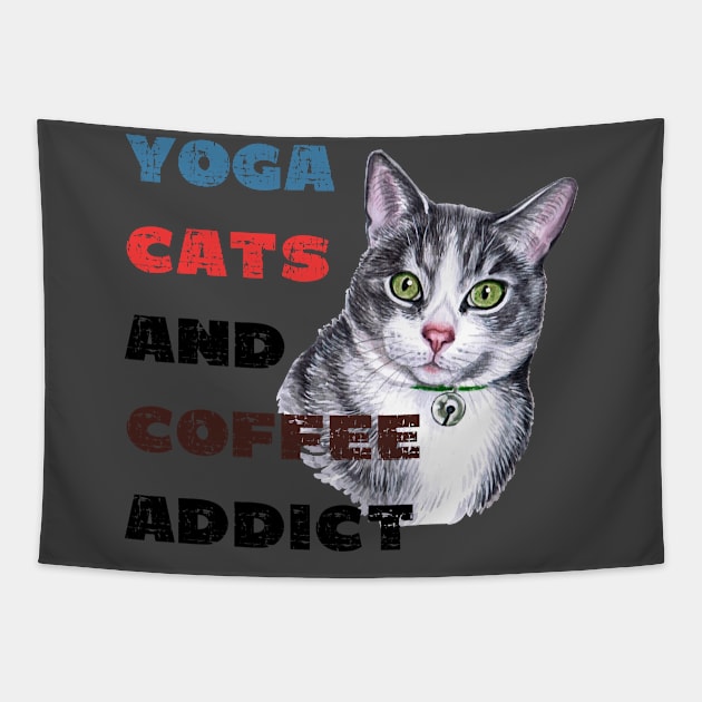 Yoga cats and coffee addict funny quote for yogi Tapestry by Red Yoga