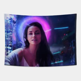 Cyberpunk Neon Girl Tapestry