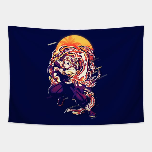 Kyojuro Rengoku Retro Art Tapestry by SiksisArt