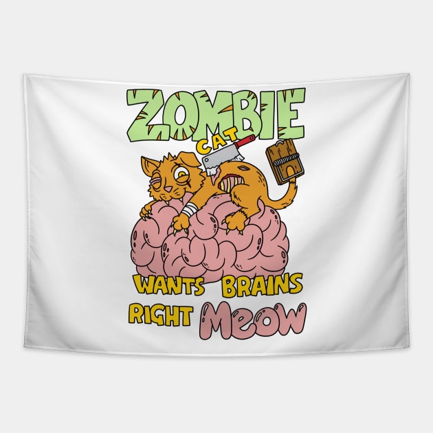 Zombie cat wants brains meow - Halloween Gift Tapestry by Konnectd