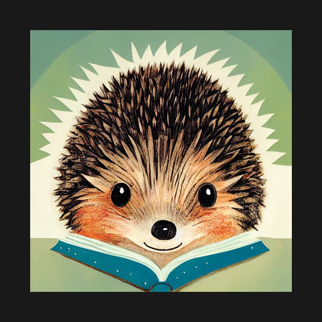 Cute Hedgehog Reading a Book. by Geminiartstudio