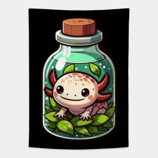 Kawaii Axolotl in Water Plant Bottle Tapestry